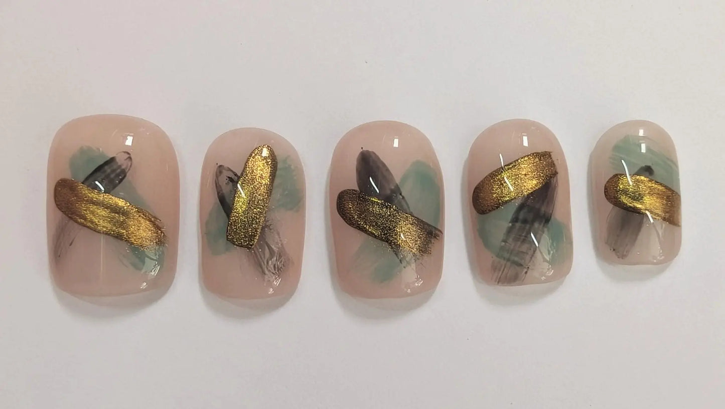 Abstract Brush Stroke Nails | Luxury Press On Nails Set with Abstract Chrome Design | 10pc Reusable Nail Set UK | Self Care - Nikki Nailed it