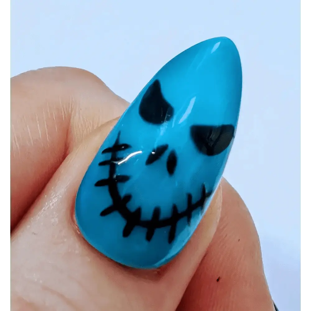 Halloween Press On Scary Face Nails | Neon Black Luxury Gel Nails Set | Reusable 10pc Artificial Nails - Nikki Nailed it