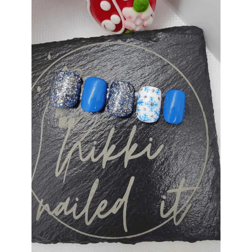 Nailmas Day 02 Glitter Snowflake Nails - Hand Painted Luxury Press On Christmas Nails by Nikki Nailed - Nikki Nailed it