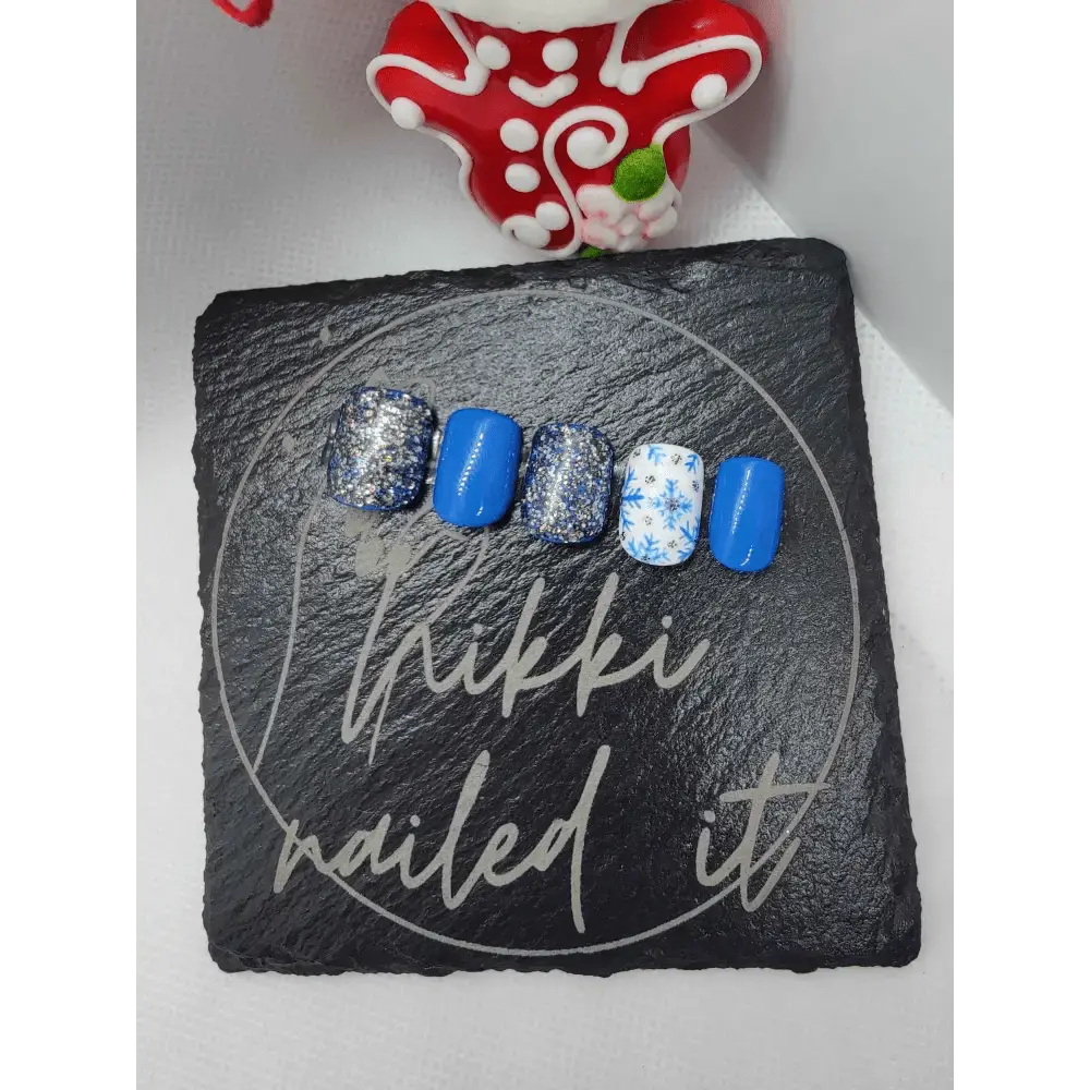 Nailmas Day 02 Glitter Snowflake Nails - Hand Painted Luxury Press On Christmas Nails by Nikki Nailed - Nikki Nailed it