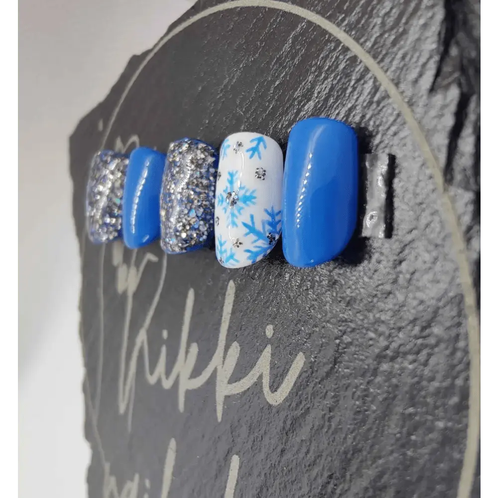 Nailmas Day 02 Glitter Snowflake Nails - Hand Painted Luxury Press On Christmas Nails by Nikki Nailed - Nikki Nailed it