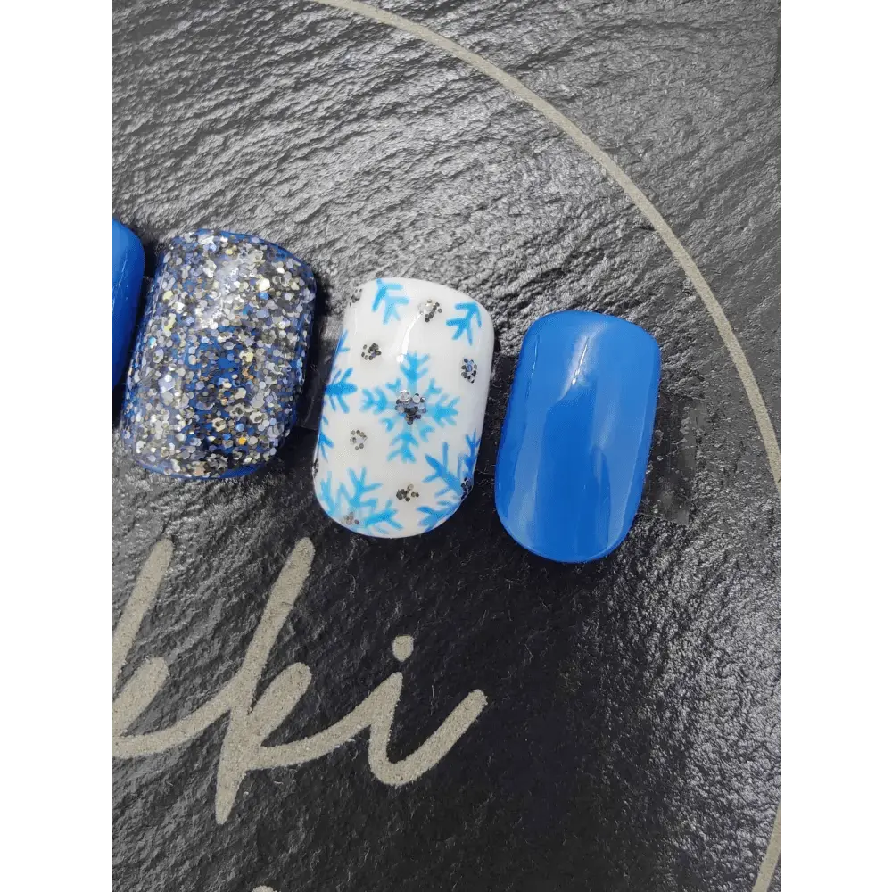 Nailmas Day 02 Glitter Snowflake Nails - Hand Painted Luxury Press On Christmas Nails by Nikki Nailed - Nikki Nailed it