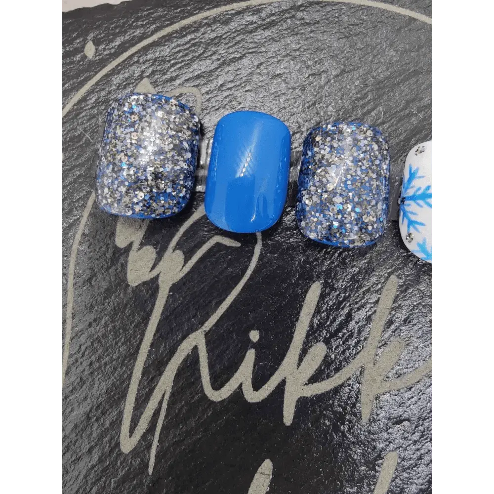 Nailmas Day 02 Glitter Snowflake Nails - Hand Painted Luxury Press On Christmas Nails by Nikki Nailed - Nikki Nailed it