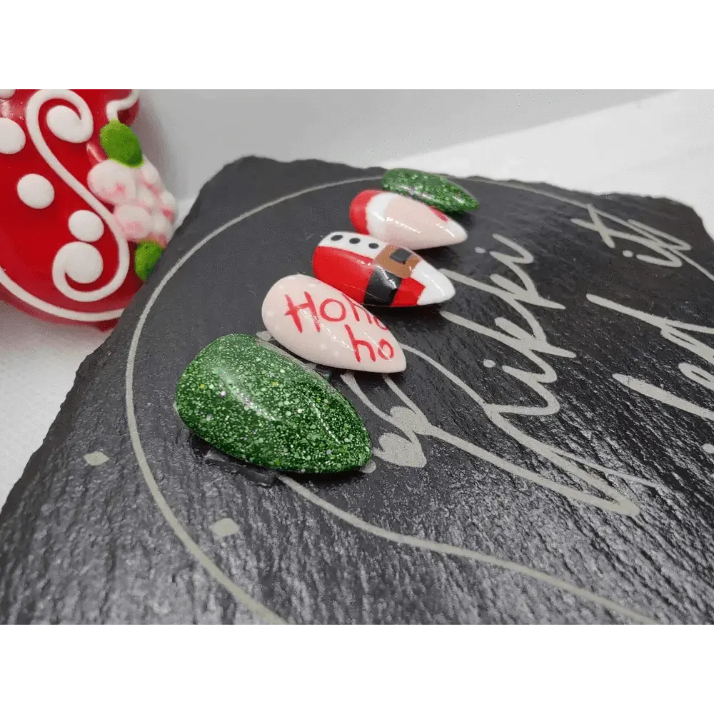 Nailmas Day 08 Santa Nails - Hand Painted Christmas Nails | Red & Green Christmas Santa Press On Nails | Luxury Nail Art by Nikki Nailed - Nikki Nailed it