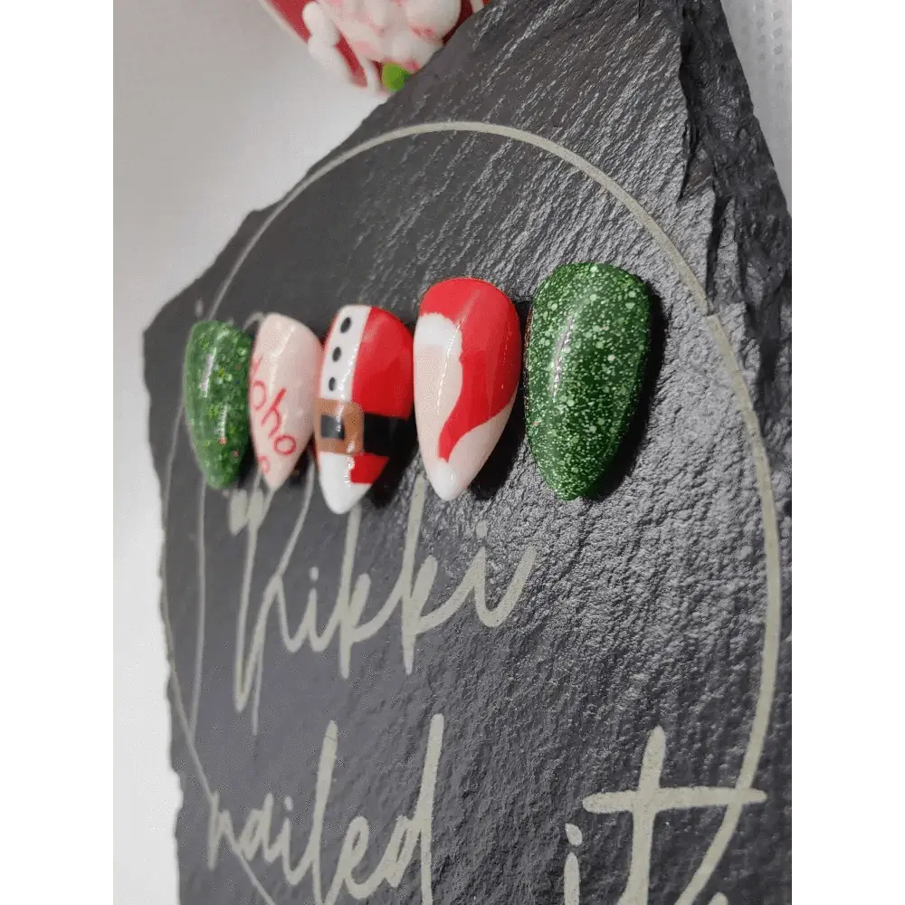 Nailmas Day 08 Santa Nails - Hand Painted Christmas Nails | Red & Green Christmas Santa Press On Nails | Luxury Nail Art by Nikki Nailed - Nikki Nailed it