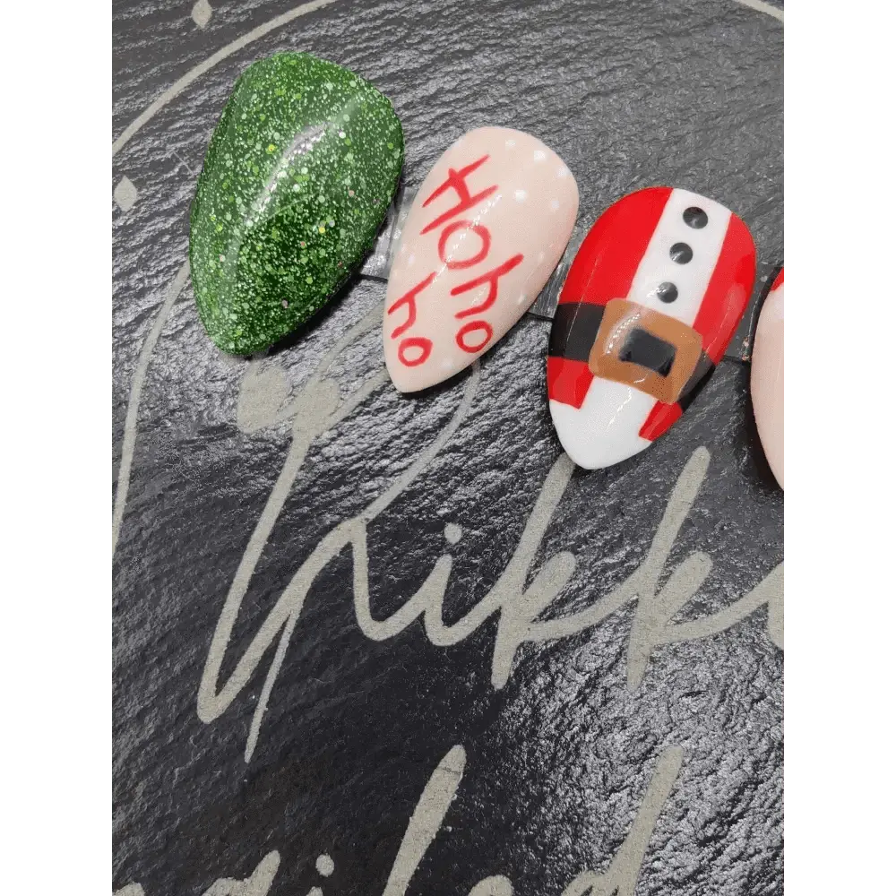 Nailmas Day 08 Santa Nails - Hand Painted Christmas Nails | Red & Green Christmas Santa Press On Nails | Luxury Nail Art by Nikki Nailed - Nikki Nailed it