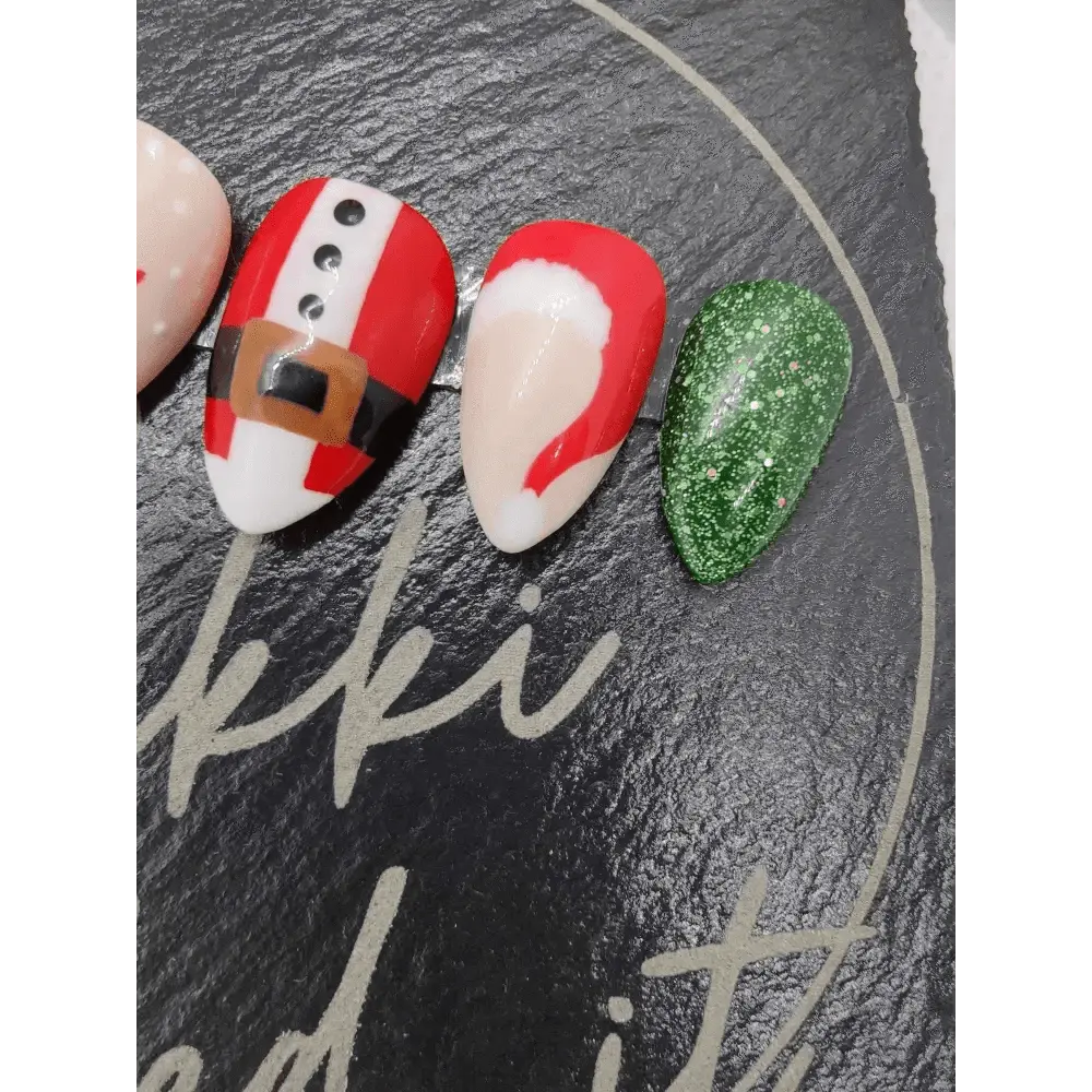 Nailmas Day 08 Santa Nails - Hand Painted Christmas Nails | Red & Green Christmas Santa Press On Nails | Luxury Nail Art by Nikki Nailed - Nikki Nailed it