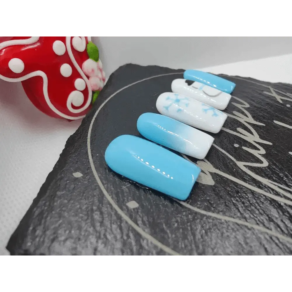 Nailmas Day 09 Snowman Nails - Hand Painted Icey Blue & White Press On Nails | Luxury Xmas Advent Nail Art - Nikki Nailed it