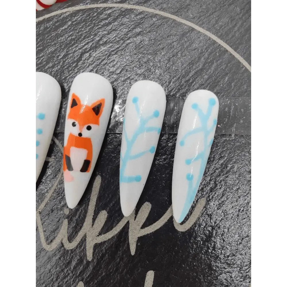 Nailmas Day 10 Ice Fox Nails - Hand Painted Fox Press On Nails | Luxury Ice Blue & White Winter Design by Nikki Nailed - Nikki Nailed it