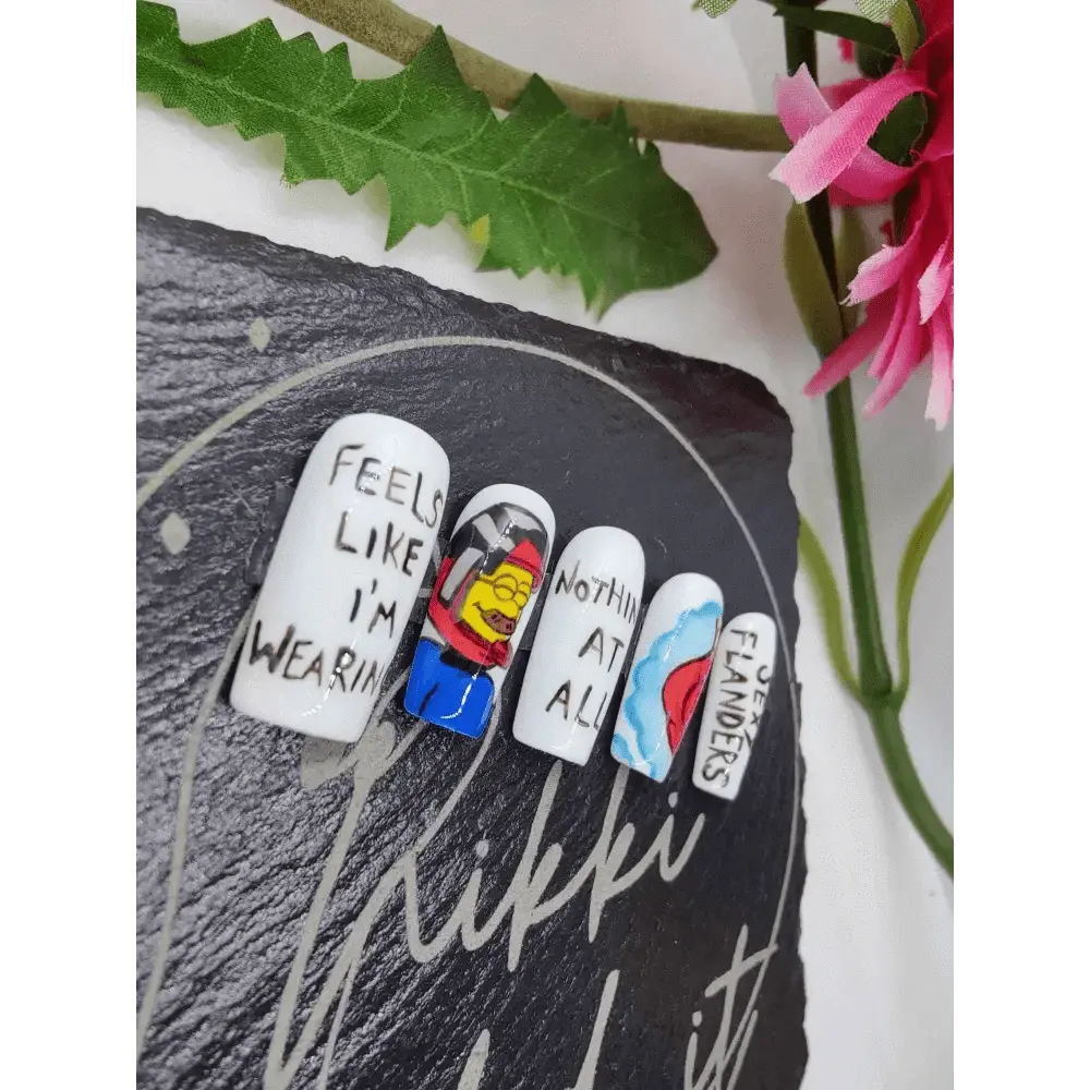 Ned Flanders Nails | Nothing At All Design | 10pc Luxury Press On Nails Set | Reusable Artificial Nails UK - Nikki Nailed it