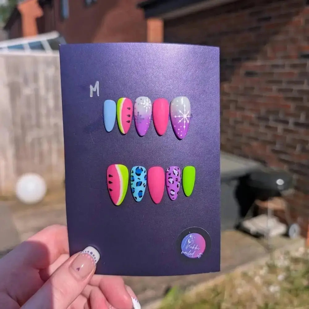Neon Party Nails - Limited Edition Mix & Match Press On Nails | Luxury Reusable 10pc Set UK - Nikki Nailed it