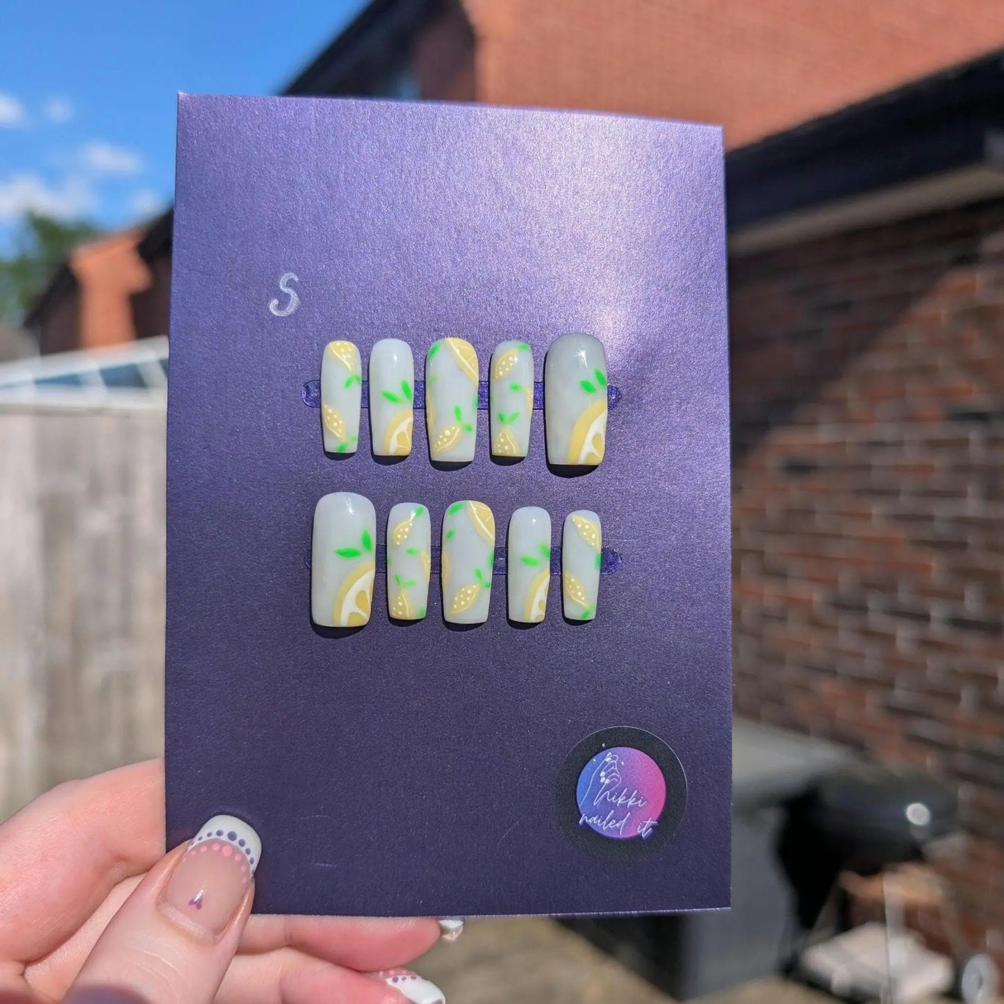 Pale Lemonade Lemon Nails - Limited Edition Clearance Press On Nails UK | Luxury 10pc Reusable Set - Nikki Nailed it