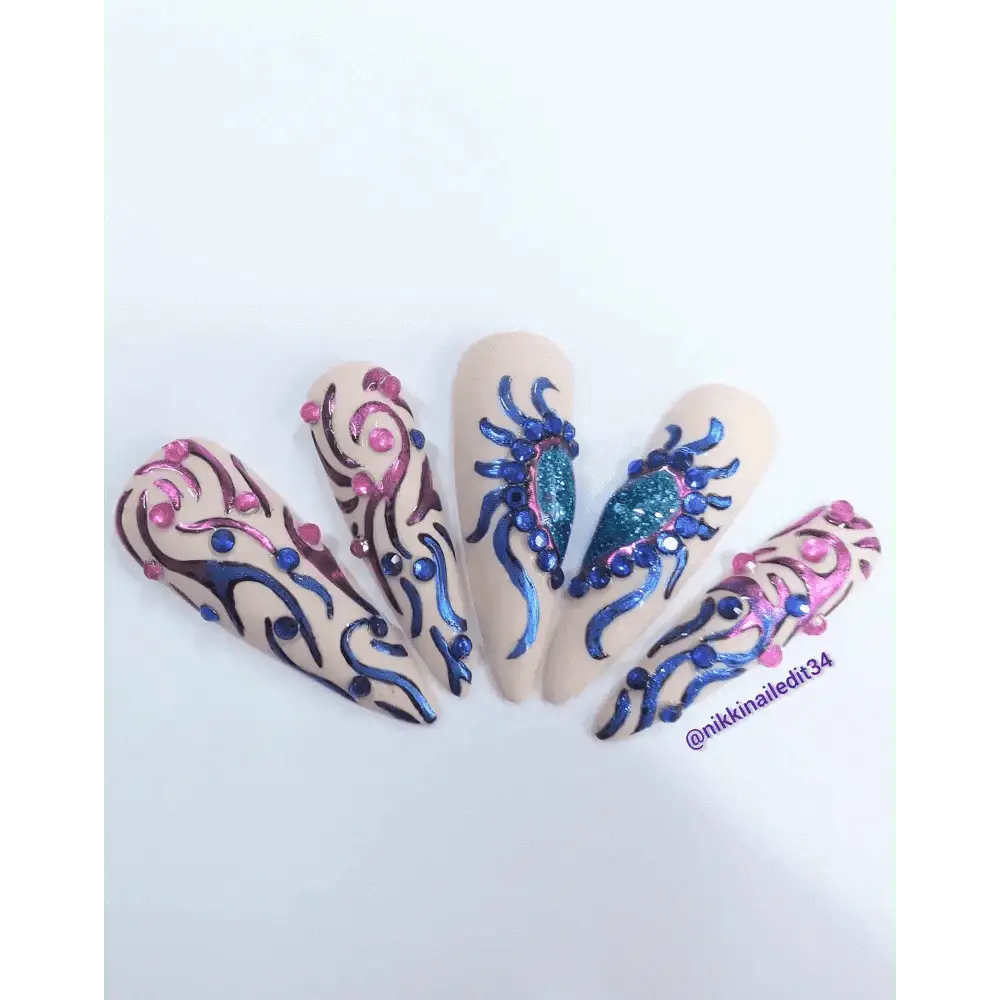 Pre Made Tino Vo Inspired Nails | Limited Edition Hand - Painted Luxury Press On Nails UK | Artificial Nails - Nikki Nailed it