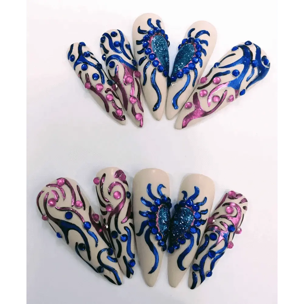 Pre Made Tino Vo Inspired Nails | Limited Edition Hand - Painted Luxury Press On Nails UK | Artificial Nails - Nikki Nailed it