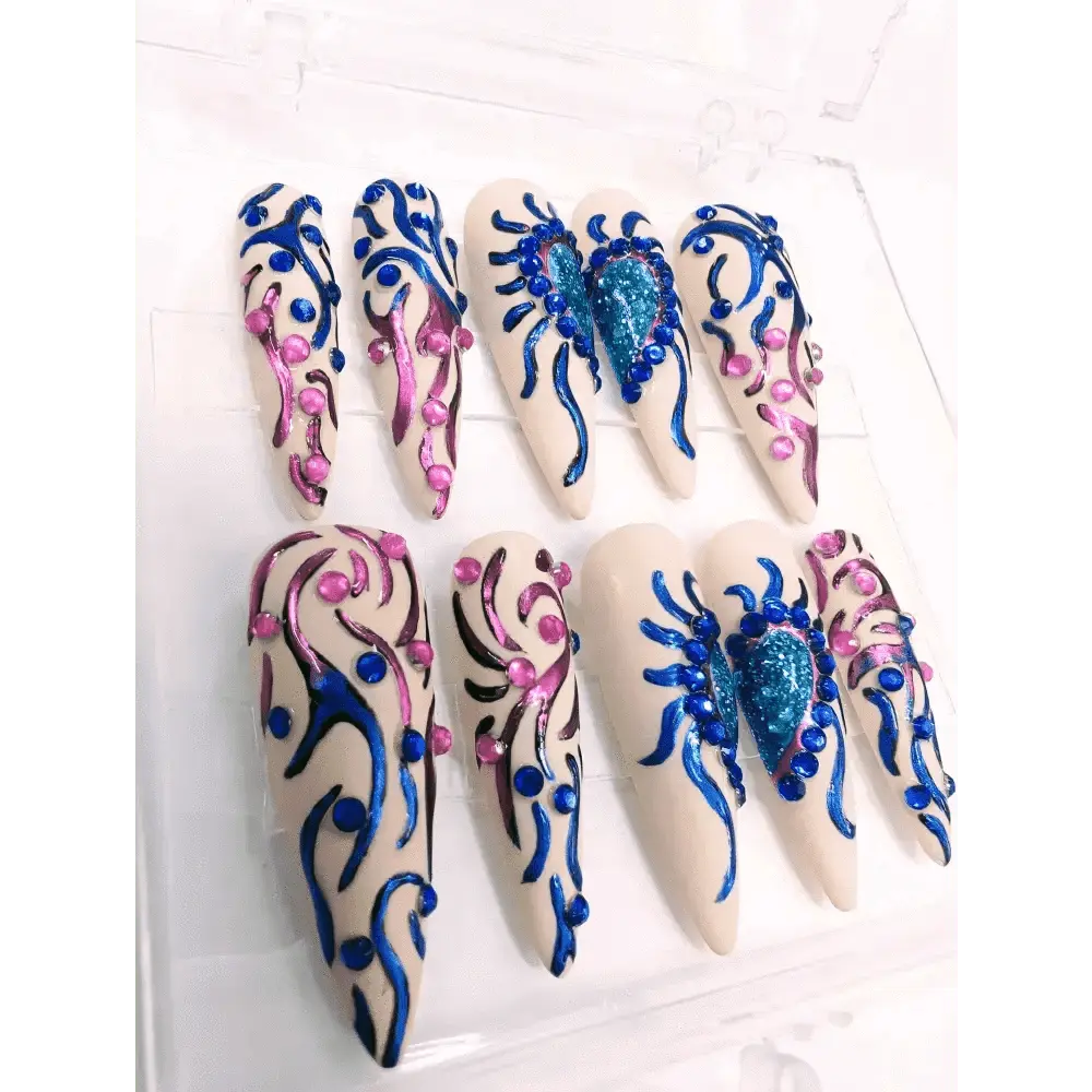 Pre Made Tino Vo Inspired Nails | Limited Edition Hand - Painted Luxury Press On Nails UK | Artificial Nails - Nikki Nailed it