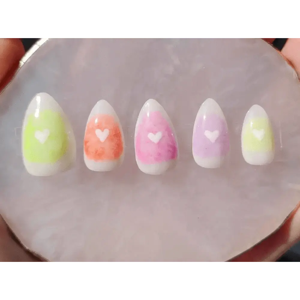 Rainbow Marble Heart Nails | Luxury Press On Gel Nails | 10pc Reusable Artificial Nails UK - Nikki Nailed it