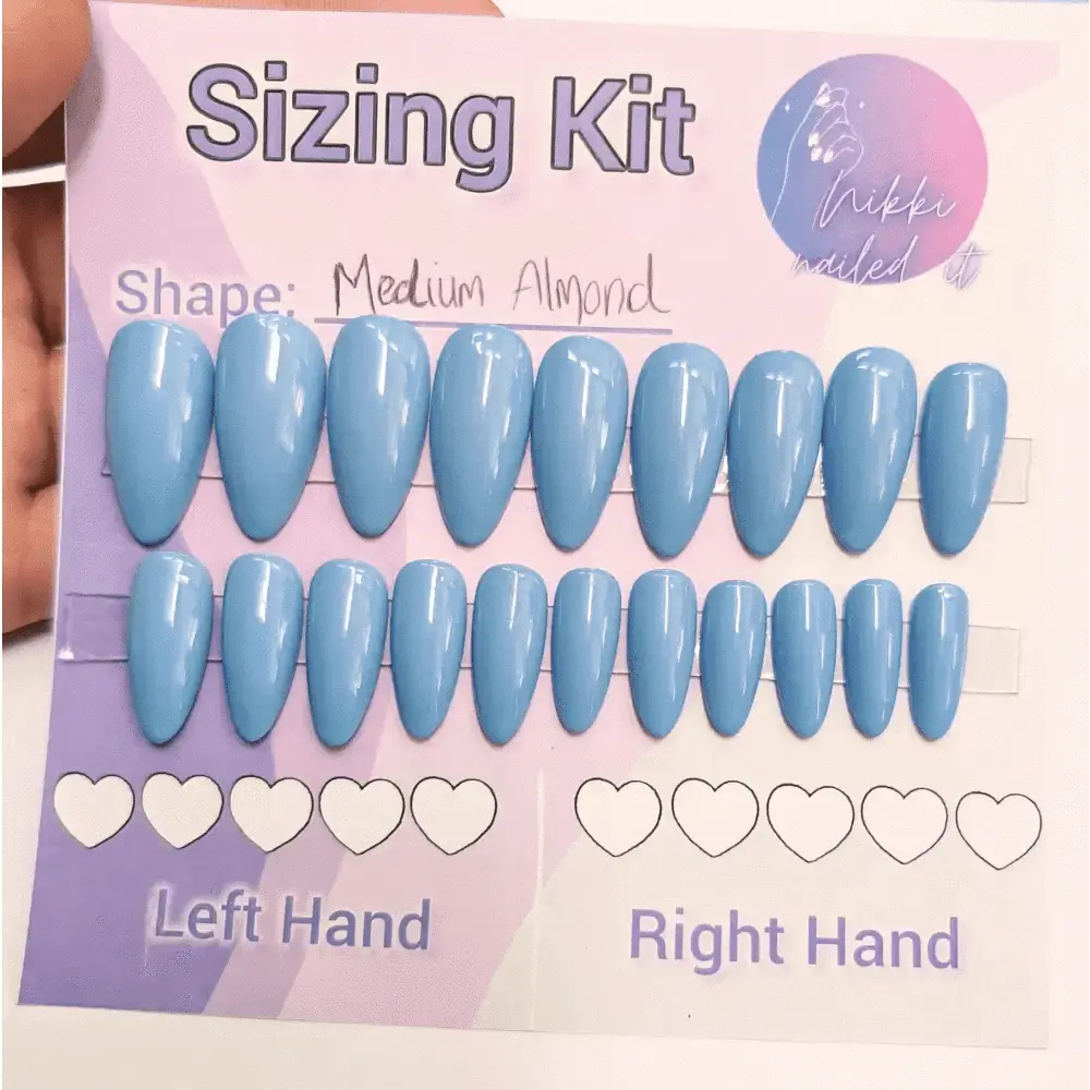 Ready to Wear Sizing Kit for Press On Nails - Solid & Glitter Almond, Square, Stiletto, Oval, Coffin | Short, Medium, Long | 20pc Set - Nikki Nailed it