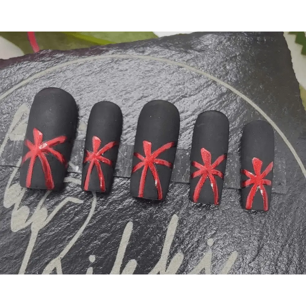 Red Chrome Pumpkin Tips Nails | Black and Red Luxury Press On Nails UK | Artificial Reusable Nails - Nikki Nailed it