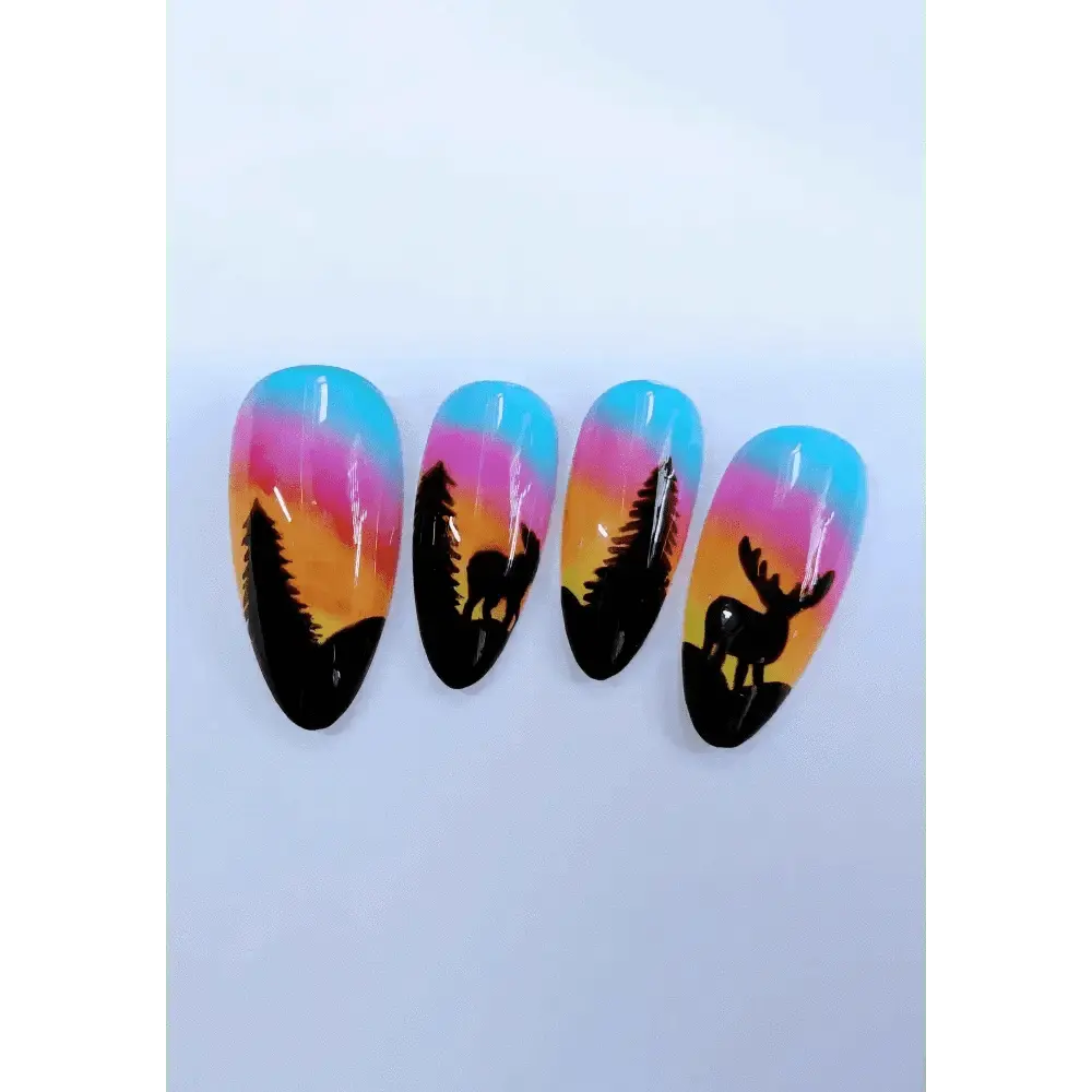 Winter Sunset Sillhouette Nails | 10pc Luxury Reusable Press On Nail Set | UK - Nikki Nailed it