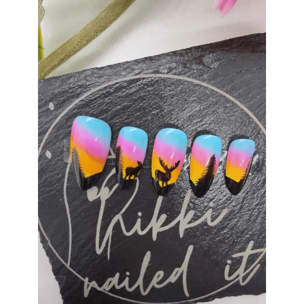 Winter Sunset Sillhouette Nails | 10pc Luxury Reusable Press On Nail Set | UK - Nikki Nailed it
