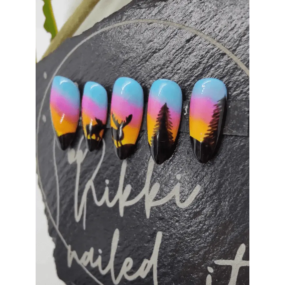 Winter Sunset Sillhouette Nails | 10pc Luxury Reusable Press On Nail Set | UK - Nikki Nailed it