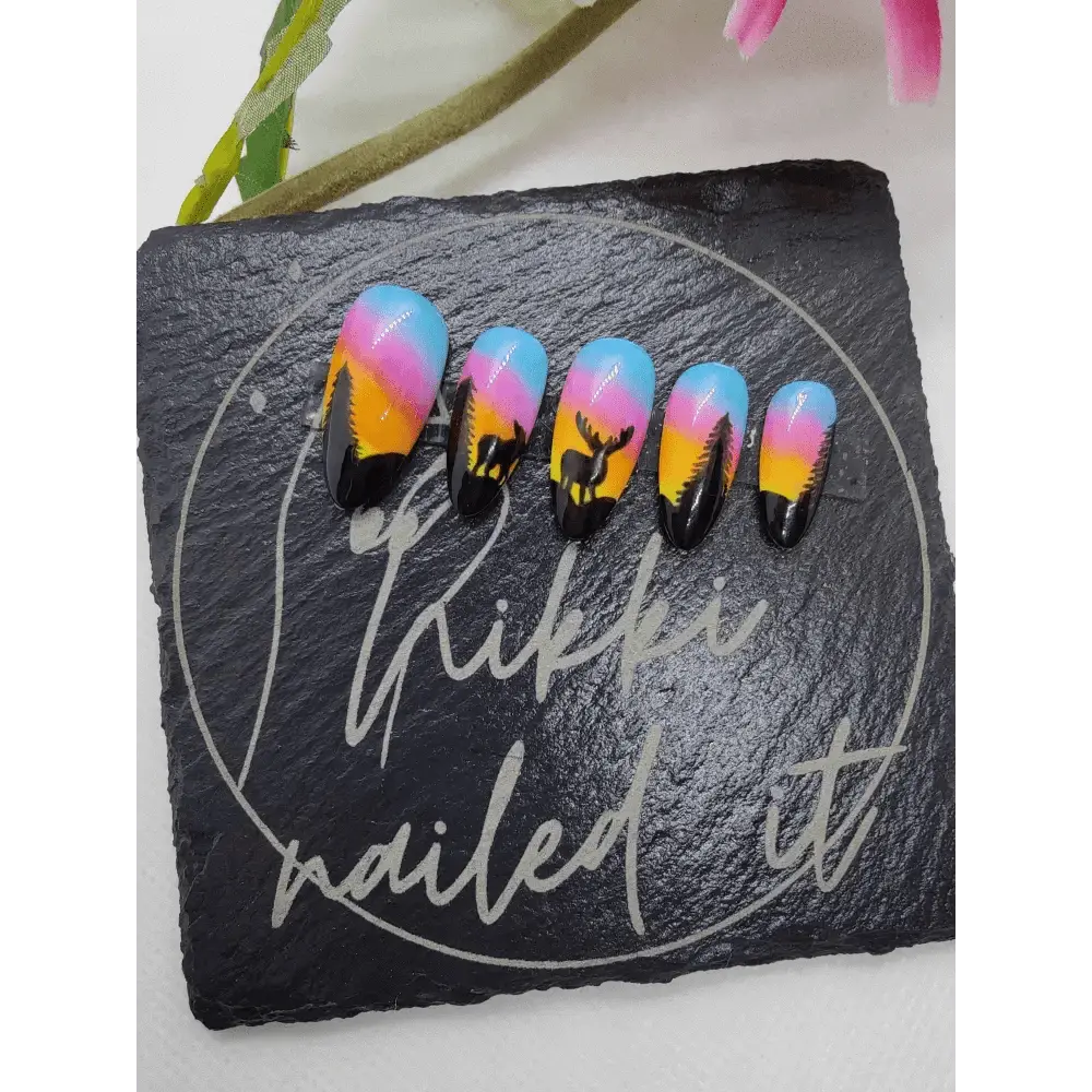 Winter Sunset Sillhouette Nails | 10pc Luxury Reusable Press On Nail Set | UK - Nikki Nailed it