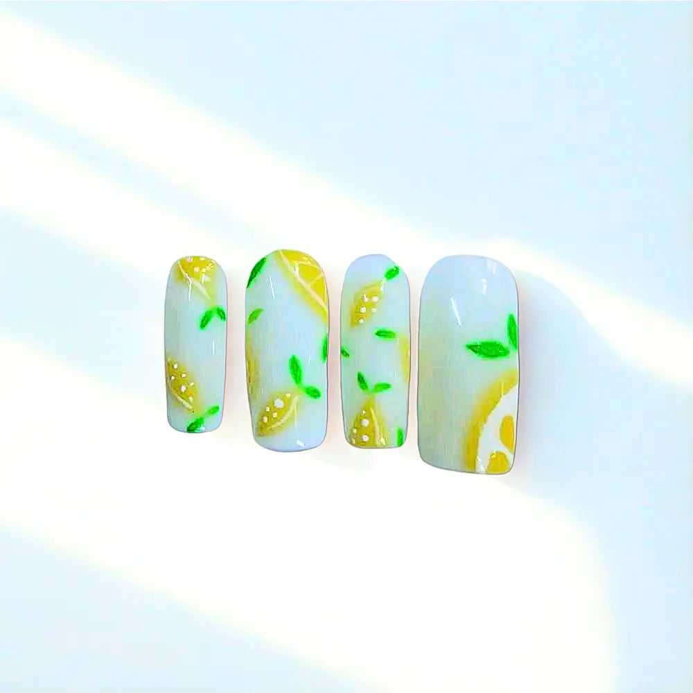 Yellow Lemon Nails Press On | Luxury Reusable 10pc Nail Set | Fruit Themed Press Ons UK - Nikki Nailed it