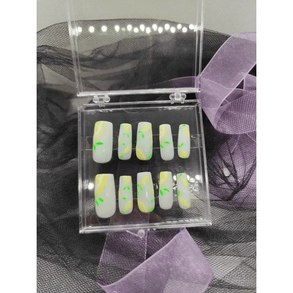 Yellow Lemon Nails Press On | Luxury Reusable 10pc Nail Set | Fruit Themed Press Ons UK - Nikki Nailed it