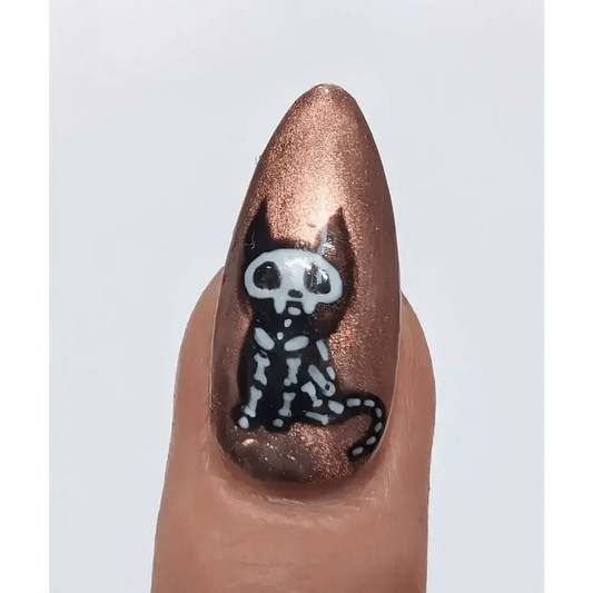 Copper Chrome Skeleton Cat Nails | Copper Chrome Gel Nails | Luxury 10pc Set | Reusable Artificial Nails UK - Nikki Nailed it