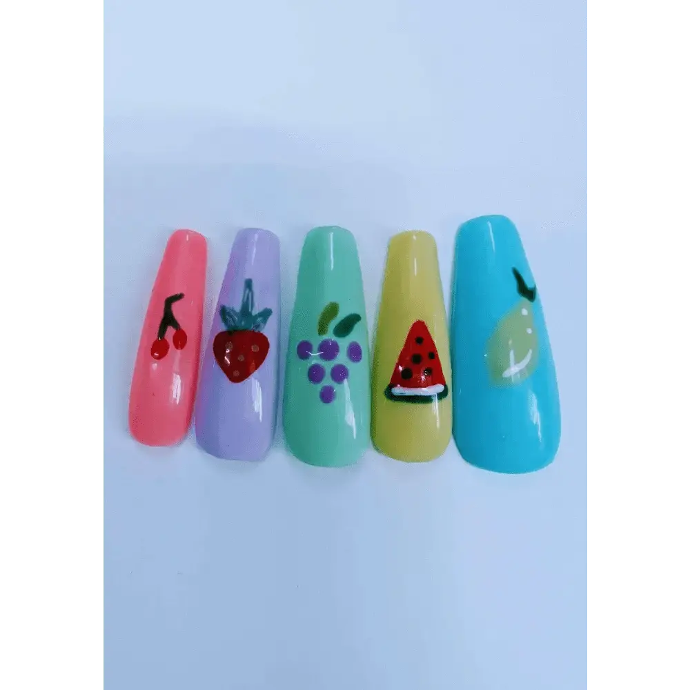 Fruit Pastel Nails | Luxury Hand Painted Press On Nails | 10pc Reusable Set - Nikki Nailed it
