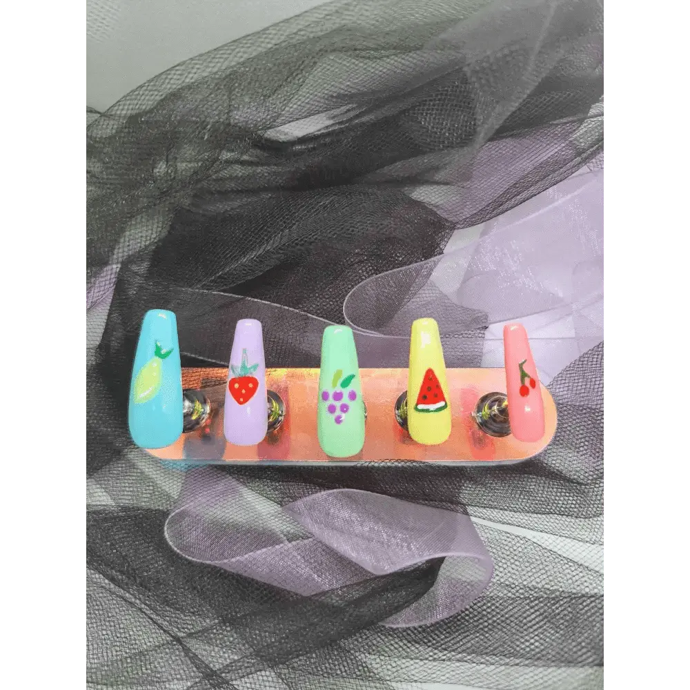 Fruit Pastel Nails | Luxury Hand Painted Press On Nails | 10pc Reusable Set - Nikki Nailed it