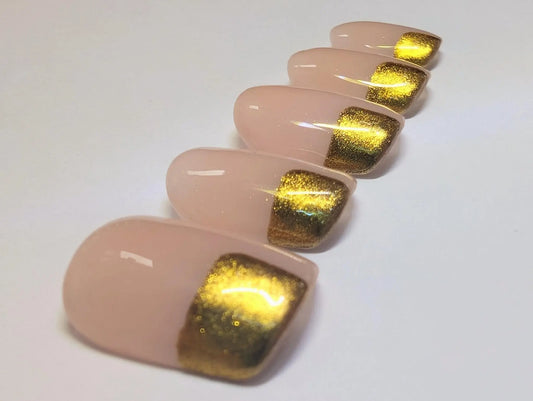 Gold Chrome Corner Nails | Luxury Press On Nails Set with Minimalist Abstract Chrome Design | 10pc Reusable Nail Set UK | Self Care - Nikki Nailed it