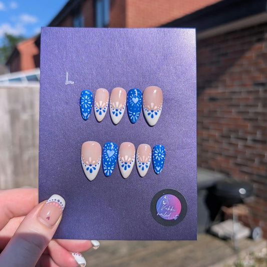 Greek Porcelain Pre Made Nails | Clearance Luxury Press On Nails UK | Limited Edition 10pc Set - Nikki Nailed it