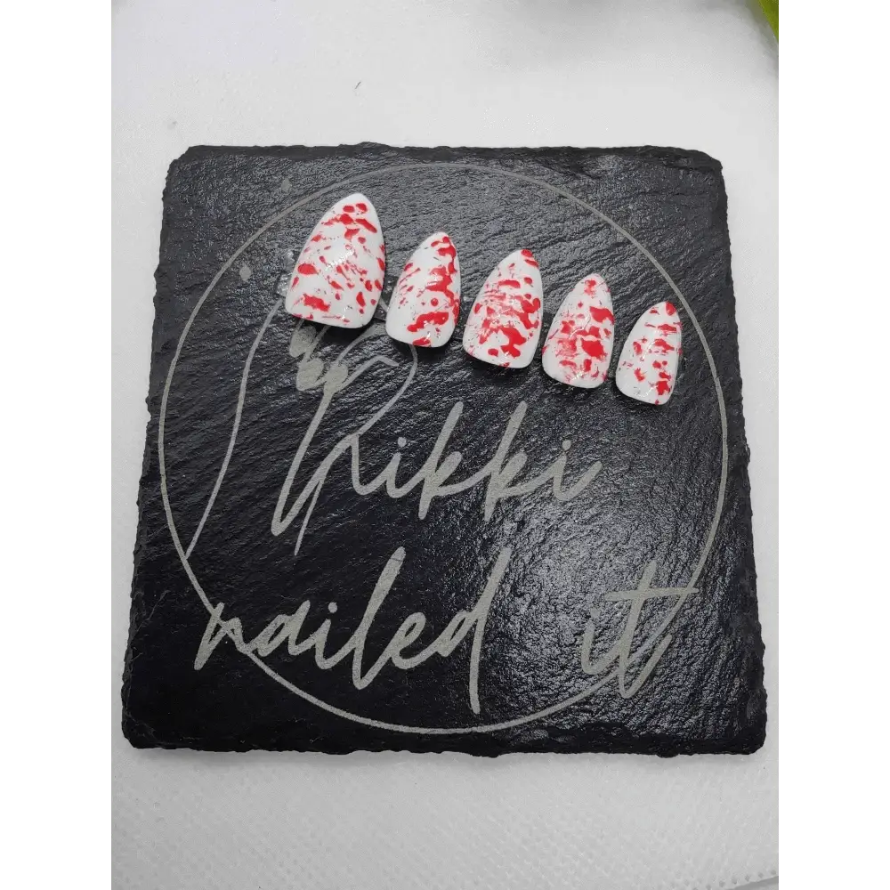 Halloween Blood Splatter Nails | Luxury Reusable Red and White Press On Nails | 10pc Blood Splatter Nails Set - Nikki Nailed it