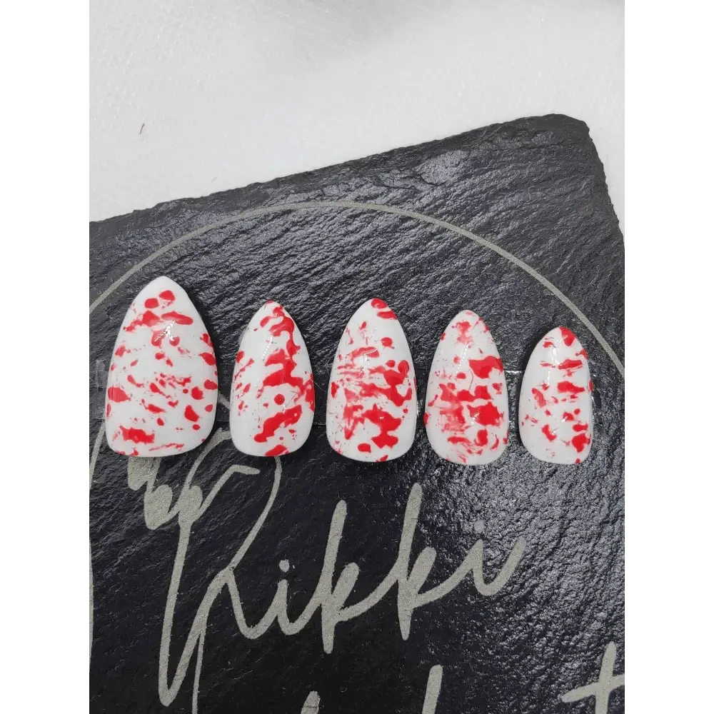 Halloween Blood Splatter Nails | Luxury Reusable Red and White Press On Nails | 10pc Blood Splatter Nails Set - Nikki Nailed it