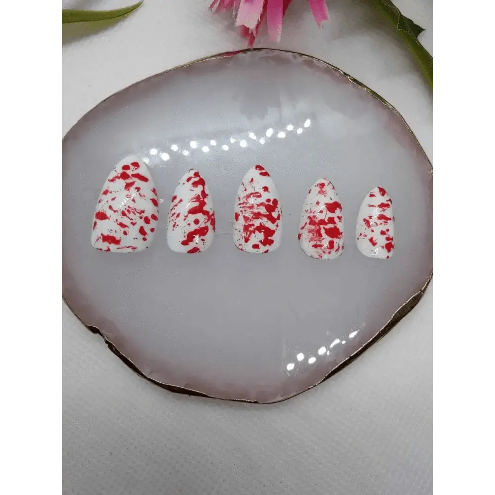 Halloween Blood Splatter Nails | Luxury Reusable Red and White Press On Nails | 10pc Blood Splatter Nails Set - Nikki Nailed it