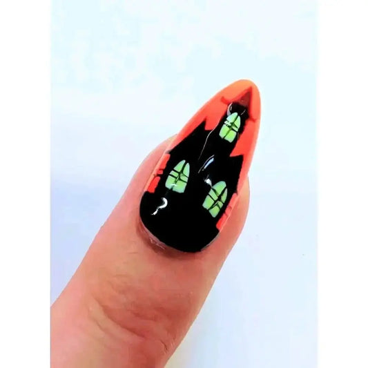 Halloween Haunted House Nails | Orange Press On Nails UK | Spider Web Design | 10pc Gel Luxury Artificial Nails - Nikki Nailed it