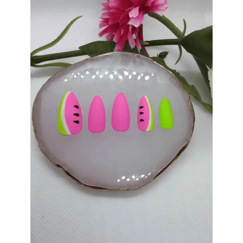 Matte Watermelon Charity Nails - Luxury Reusable Press On Nails for Summer UK - Nikki Nailed it