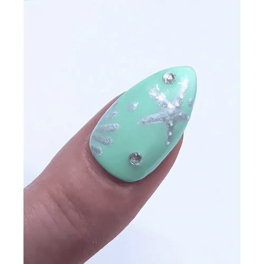 Mermaid Mint Green Sea Foam Nails | Luxury Chrome Ocean Design | 10pc Reusable Artificial Nail Set UK - Nikki Nailed it