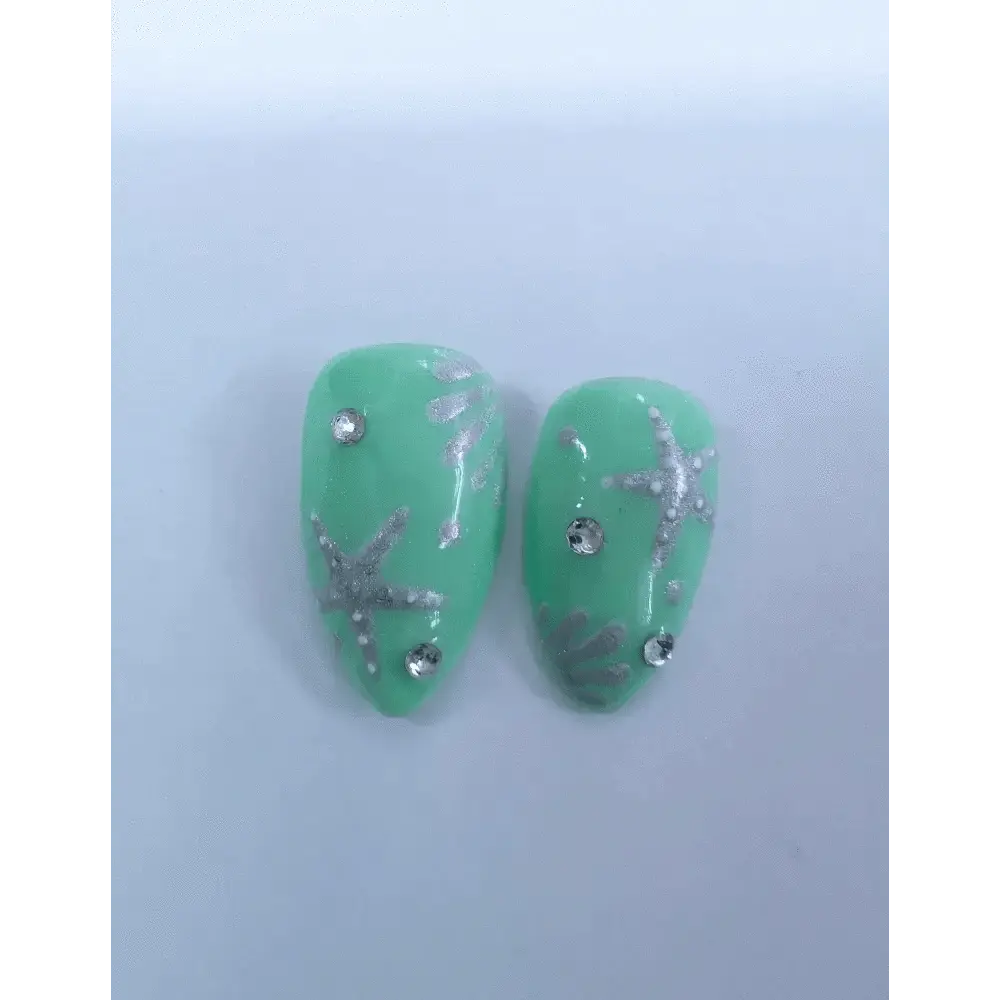 Mermaid Mint Green Sea Foam Nails | Luxury Chrome Ocean Design | 10pc Reusable Artificial Nail Set UK - Nikki Nailed it