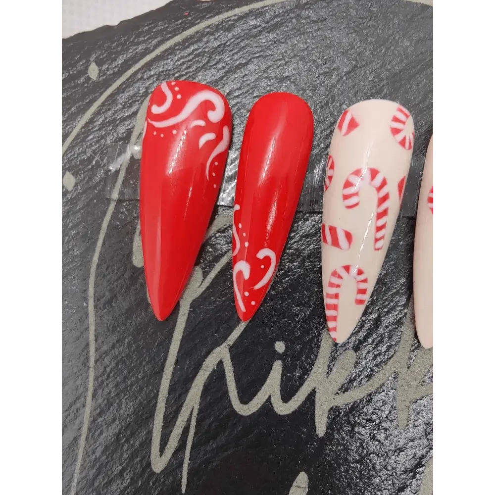 Nailmas Day 04 Candy Cane Nails - Christmas Candy Cane Press On Nails | Luxury Hand Painted Red & White Nail Art - Nikki Nailed it