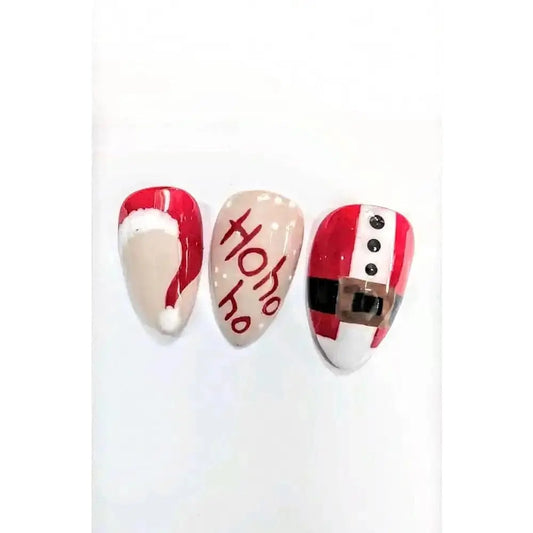 Nailmas Day 08 Santa Nails - Hand Painted Christmas Nails | Red & Green Christmas Santa Press On Nails | Luxury Nail Art by Nikki Nailed - Nikki Nailed it