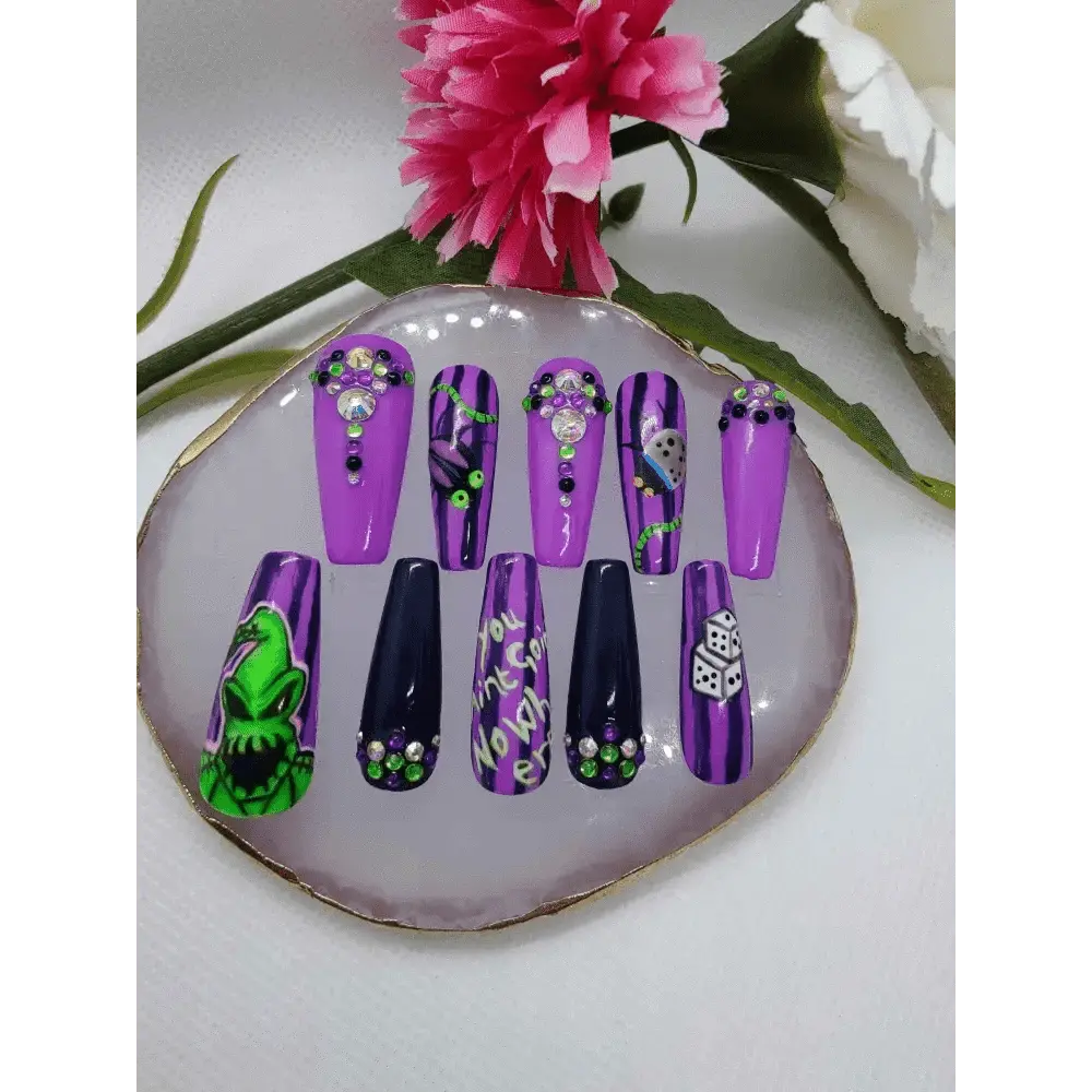 Oogie Boogie Nails Limited Edition Press On Nails | 10pc Luxury Reusable Set UK - Nikki Nailed it