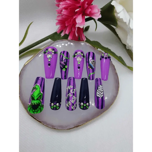 Oogie Boogie Nails Limited Edition Press On Nails | 10pc Luxury Reusable Set UK - Nikki Nailed it