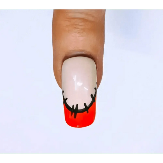 Patchwork Orange French Tip Nails | Halloween Press On Gel Nails | Luxury Reusable 10pc Artificial Nails - Nikki Nailed it