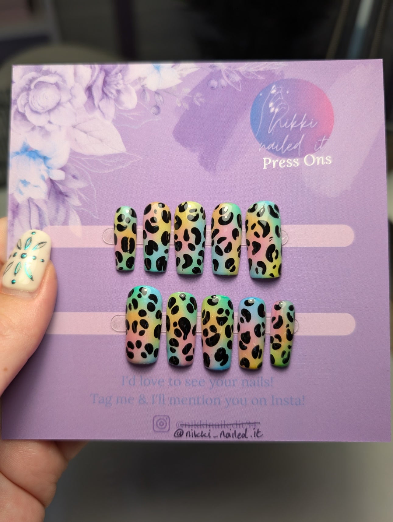 Hand Painted Press On Nails | Neon Leopard Print Press On Nails | Limited Edition Square Presson Nails | Fall Nails | Cute Nails | Y2K Nails