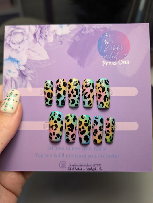 Hand Painted Press On Nails | Neon Leopard Print Press On Nails | Limited Edition Square Presson Nails | Fall Nails | Cute Nails | Y2K Nails