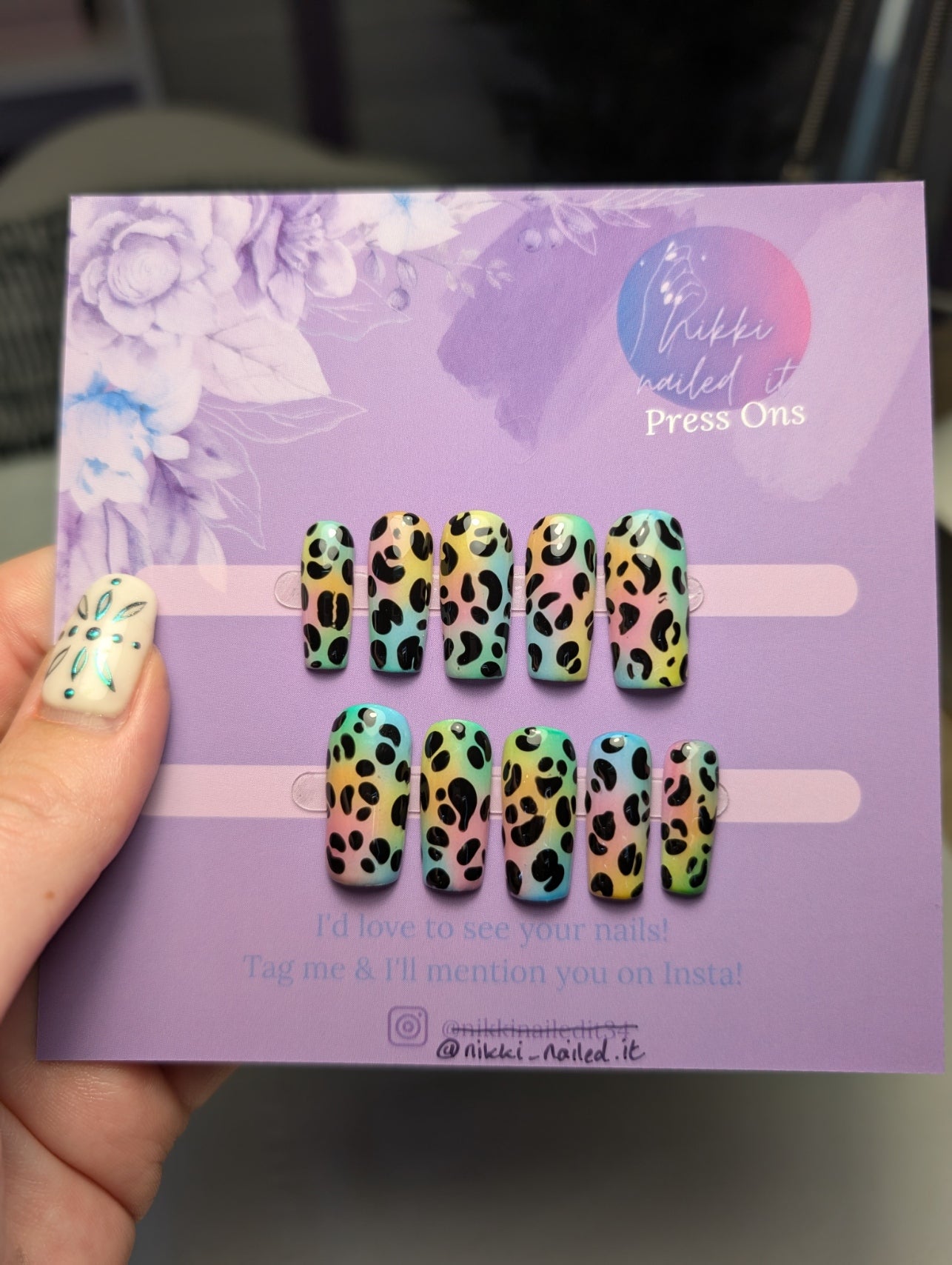 Hand Painted Press On Nails | Neon Leopard Print Press On Nails | Limited Edition Square Presson Nails | Fall Nails | Cute Nails | Y2K Nails