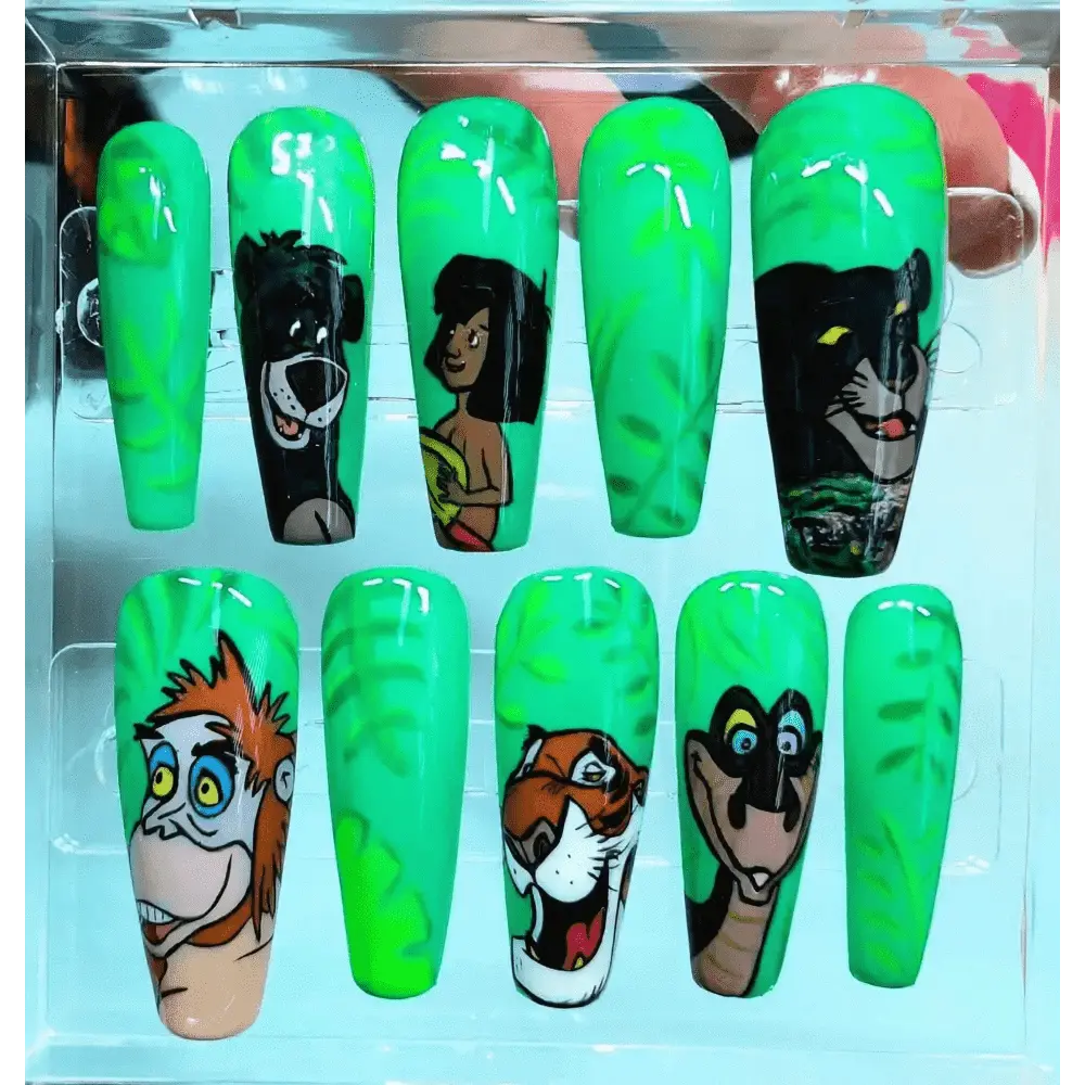 Pre Made Jungle Book Nails | Premium Character Art Press On Nails | Limited Edition Reusable 10pc Set UK - Nikki Nailed it