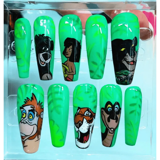 Pre Made Jungle Book Nails | Premium Character Art Press On Nails | Limited Edition Reusable 10pc Set UK - Nikki Nailed it